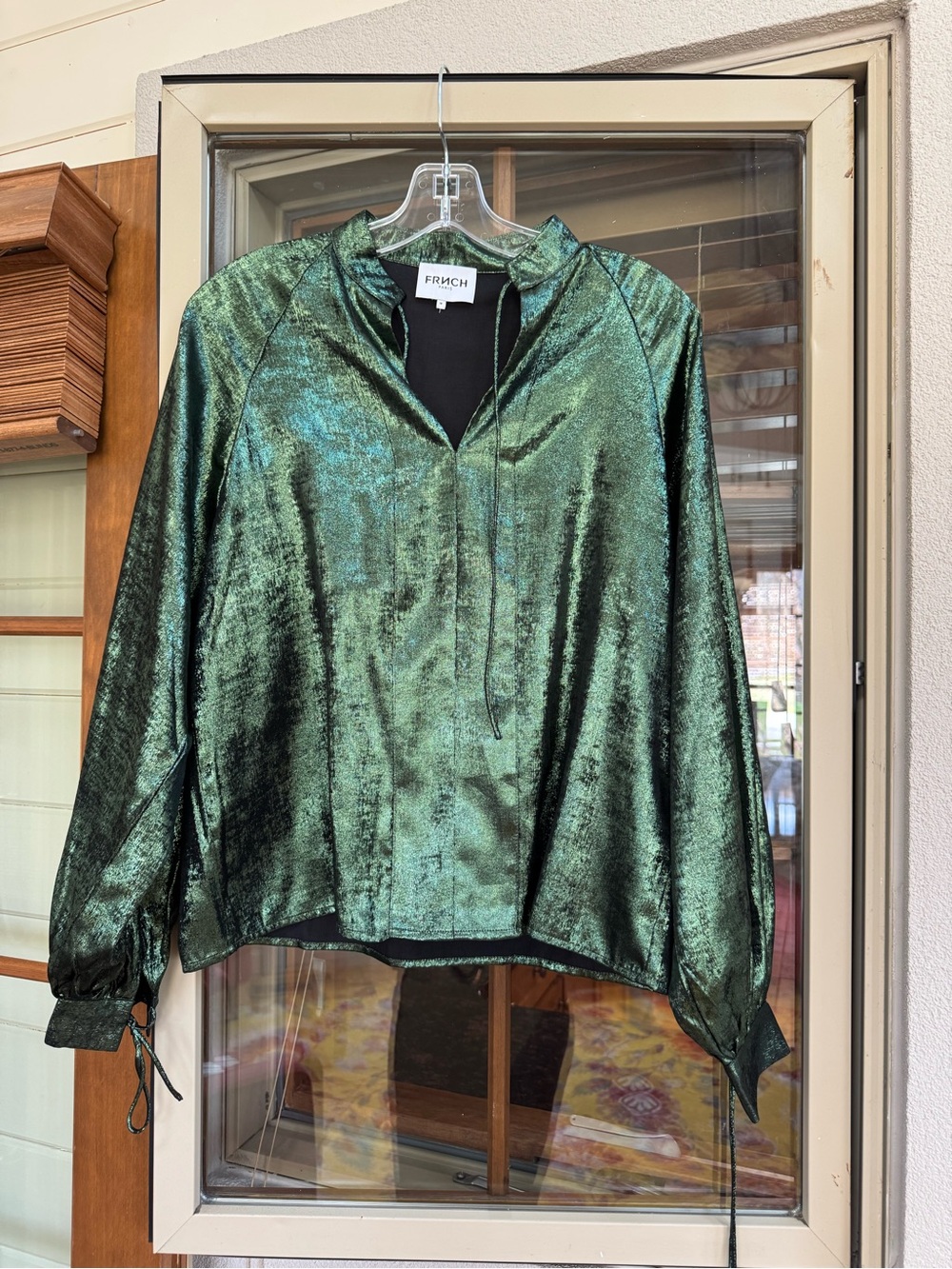 FRNCH Metallic Shimmer Green Blouse